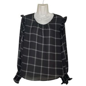 Laundry by Shelli Segal Windowpane Check Blouse sz S